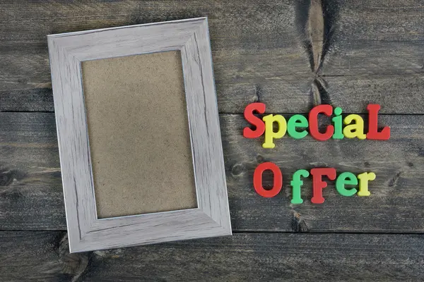 Special offer on wooden table — Stock Photo, Image