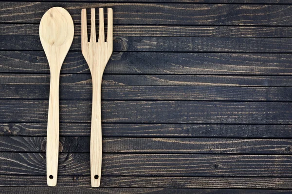 Vidlička a lžíce na stole — Stock fotografie