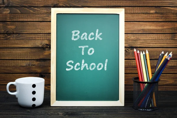 Back to School text on school board — Stock Photo, Image