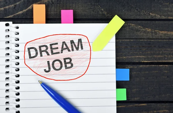 Dream job szó a Jegyzettömb — Stock Fotó