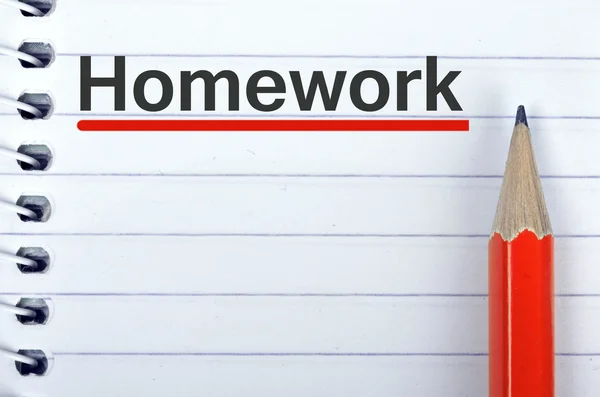 Homework text on notepad and pencil — Stock Photo, Image