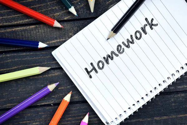 Homework text on notepad — Stock Photo, Image