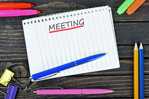 Meeting text on notepad — Stock Photo, Image