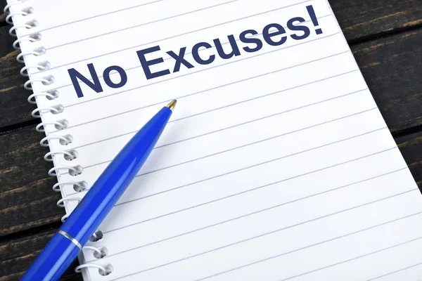 No Excuses text on notepad — Stock Photo, Image