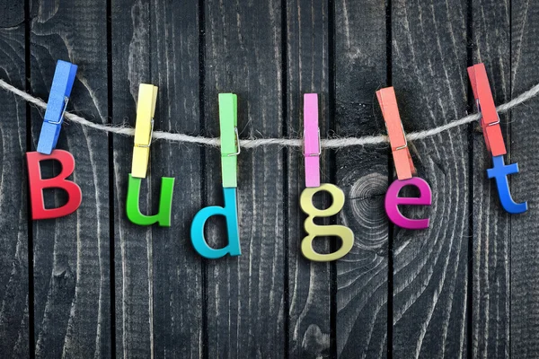 Budget word hanging on clips — Stock Photo, Image