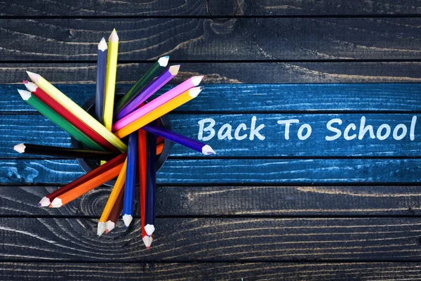 Back to school text painted and group of pencils — Stock Photo, Image