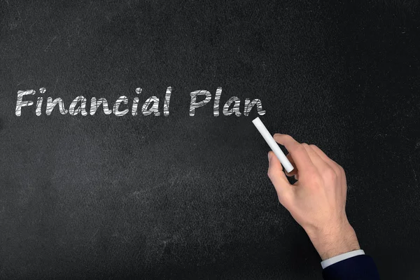 Texto del plan financiero en pizarra negra — Foto de Stock