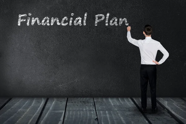Financiële Plan tekst op een zwart bord — Stockfoto