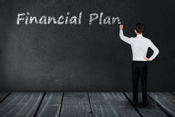 Texto del plan financiero en pizarra negra — Foto de Stock