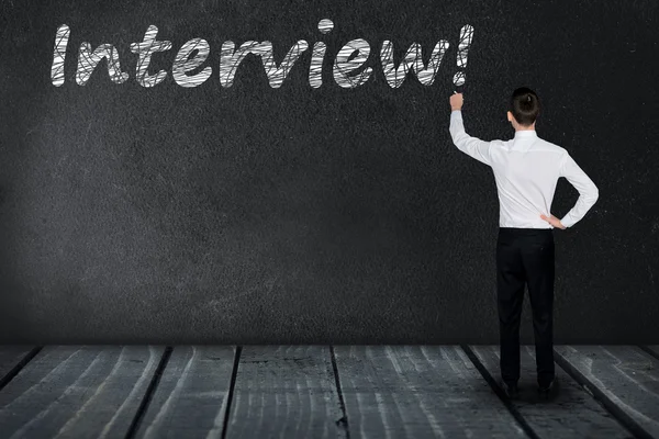 Interview text on black board — Stock Photo, Image