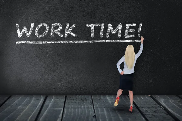 De tekst van de tijd van het werk op een zwart bord — Stockfoto