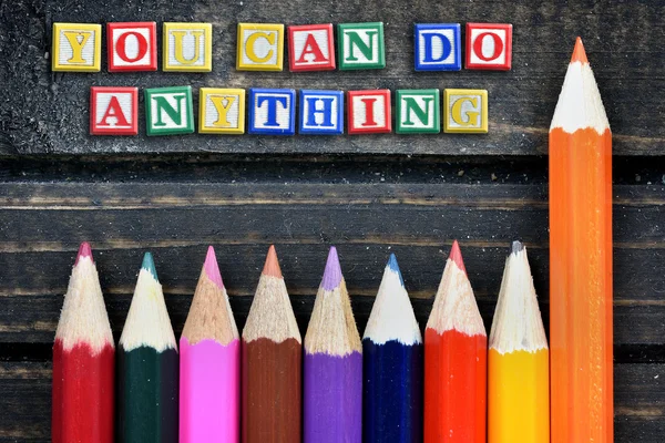 You can do anything text and group of pencil on table — Stock Photo, Image