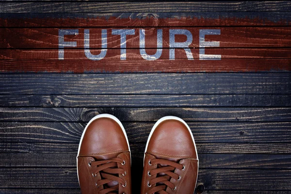 Future message and sport shoes on floor — Stock Photo, Image