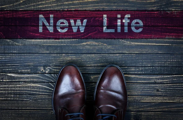 New Life messaggio e scarpe da lavoro — Foto Stock