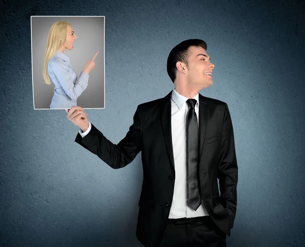 Man laugh with empty board — Stock Photo, Image