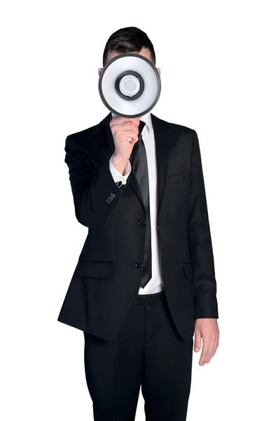 Business man with loudspeaker — Stock Photo, Image