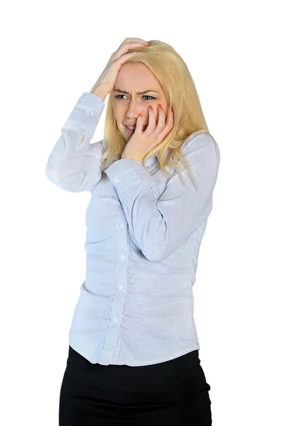 Woman scared cover face — Stock Photo, Image