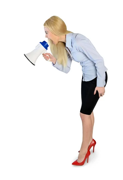 Business woman with loudspeaker — Stock Photo, Image