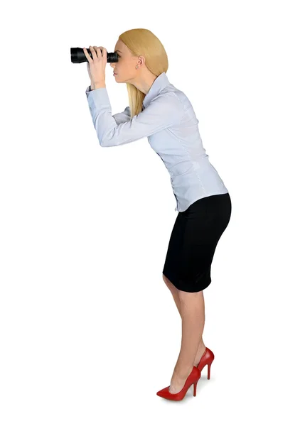 Business woman with binoculars — Stock Photo, Image