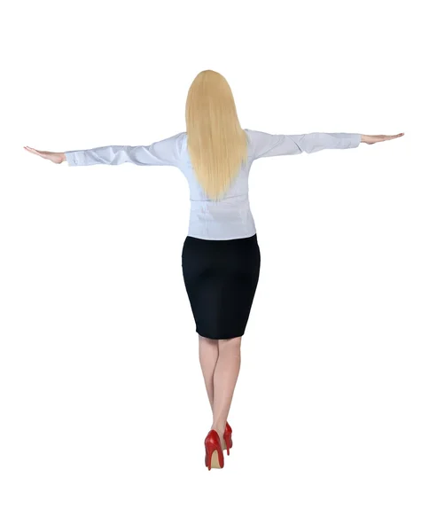 Business woman walk on imaginary rope — Stock Photo, Image