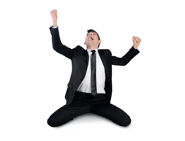 Business man winner with hands up — Stock Photo, Image