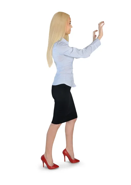 Mujer de negocios empujar algo — Foto de Stock