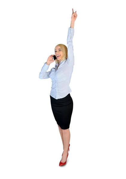 Business woman winner talk phone — Stock Photo, Image
