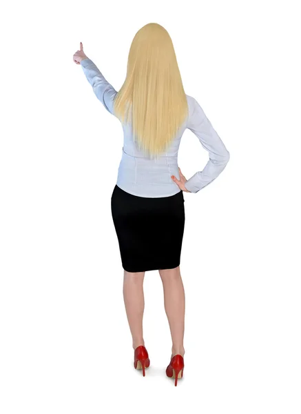 Femme d'affaires pointant vers l'arrière — Photo