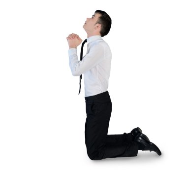Business man pray looking up