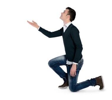 Young man giving something