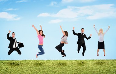 People jumping in lanscape