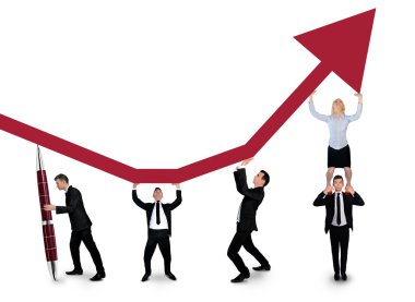 Isolated business team push arrow up