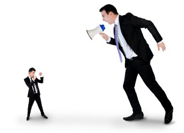 Business man screaming on megaphone 