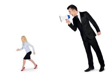 Business man screaming on megaphone