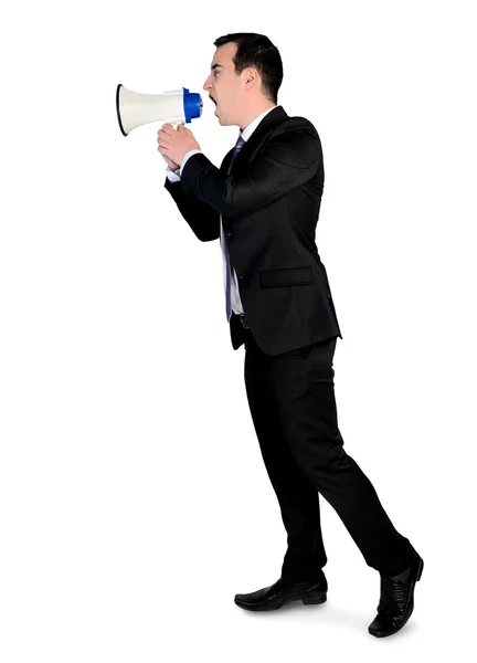 Business man with loudspeaker — Stock Photo, Image