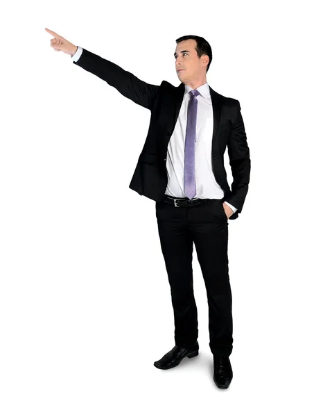 Business man pointing corner — Stock Photo, Image