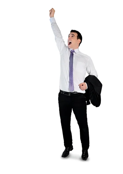 Obchodní muž vítěz ruku nahoru — Stock fotografie
