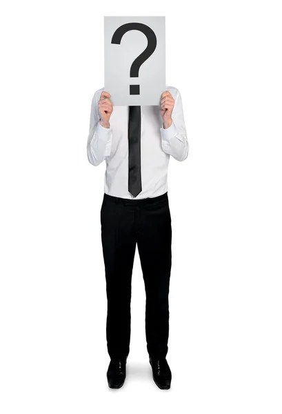 Business man with question mark — Stock Photo, Image