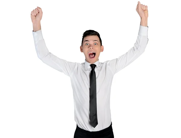 Business man winner hands up — Stockfoto