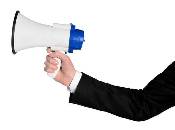 Business man hand with loudspeaker — Stockfoto