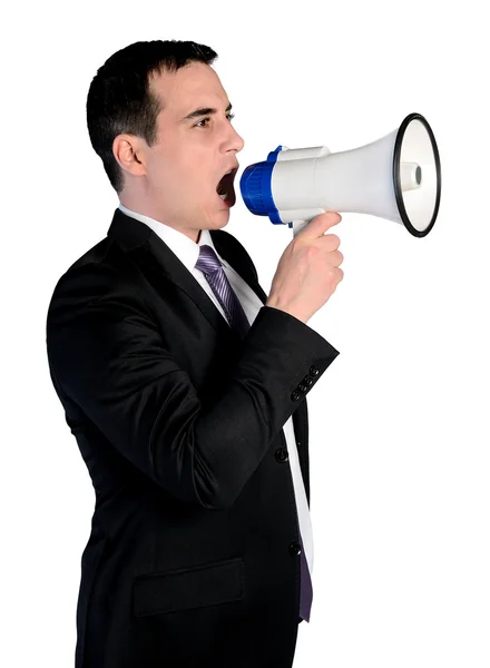Homem de negócios com alto-falante — Fotografia de Stock