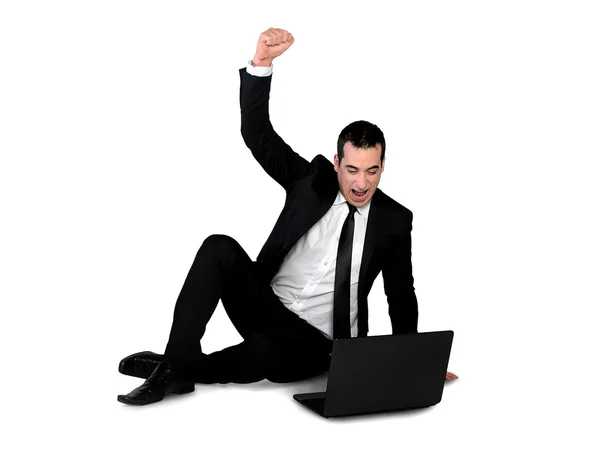 Vincitore uomo d'affari con laptop — Foto Stock