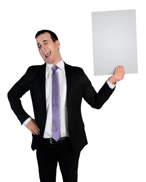 Business man laugh at empty file — Stock Photo, Image