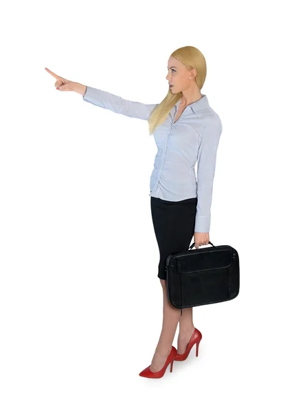 Business woman pointing side — Stockfoto