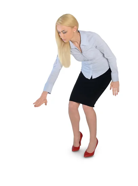 Business woman press something down — Stockfoto