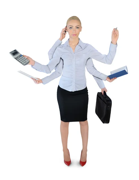 Business woman multi tasking — Zdjęcie stockowe