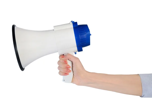 Woman hand hold loudspeaker — Stockfoto