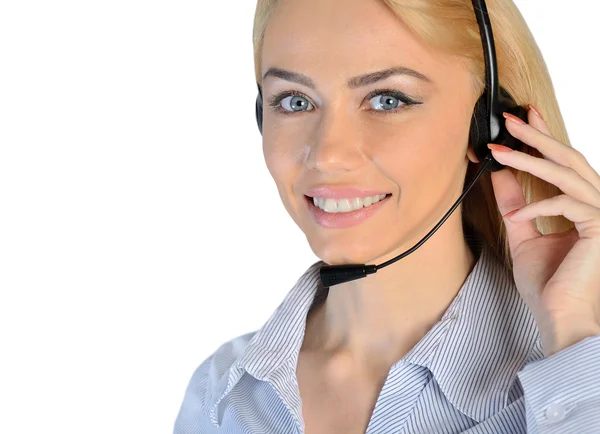 Business woman headphones — 图库照片