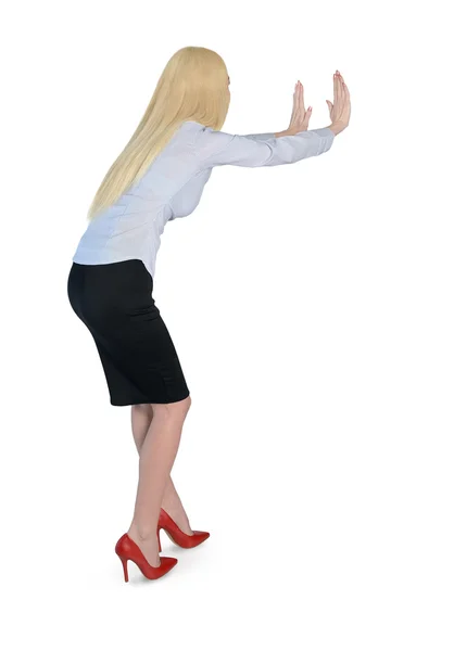 Business woman push side — Stockfoto