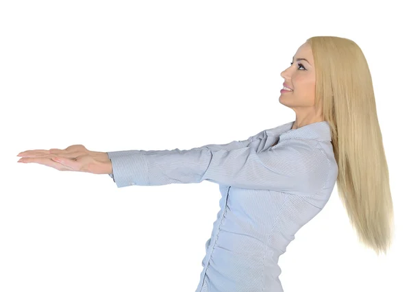 Mujer de negocios ofreciendo algo — Foto de Stock